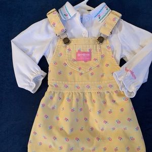 Vintage OSHKOSH B'GOSH Yellow Corduroy Flower Dress Overall w/ Top 24M EUC!